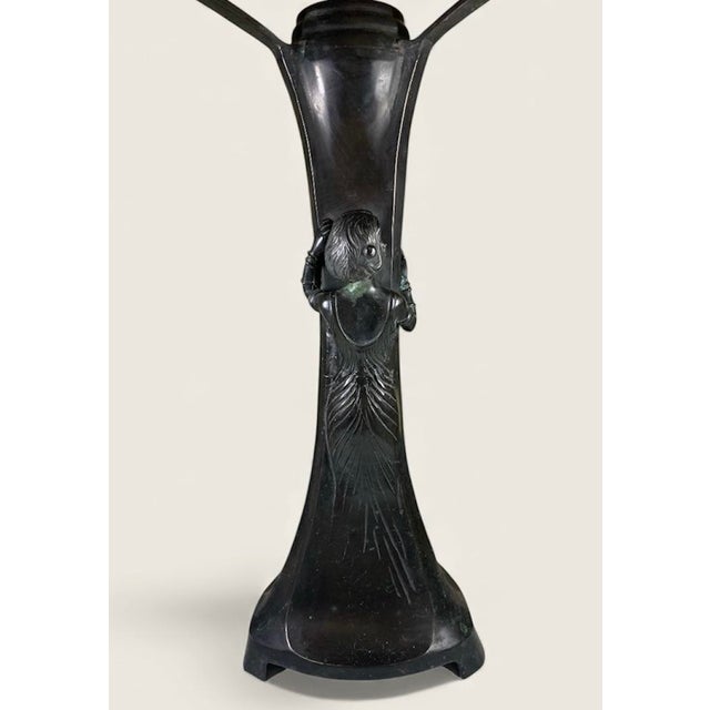 1900s Art Nouveau Lady Bronze Lamp Austrian Oil Spot/Papillon Shade-Gustav Gurschner For Sale - Image 4 of 7