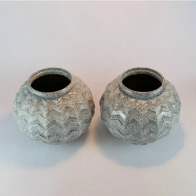 Art Deco Enameled Iron Vases, 1930s, Set of 2 For Sale - Image 3 of 4