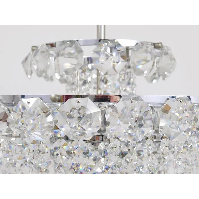 Metal Chandelier with Diamond-Shaped Crystals from Bakalowits & Söhne, Austria, 1950s For Sale - Image 7 of 11