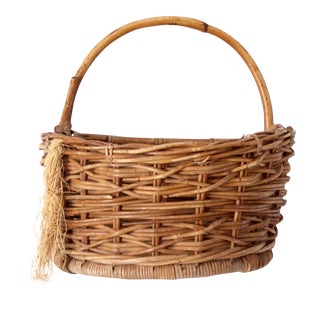Vintage Wicker Wall Basket For Sale