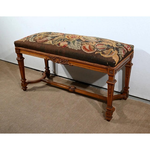 Long Rectangular Walnut Bench, 1910s For Sale - Image 3 of 18