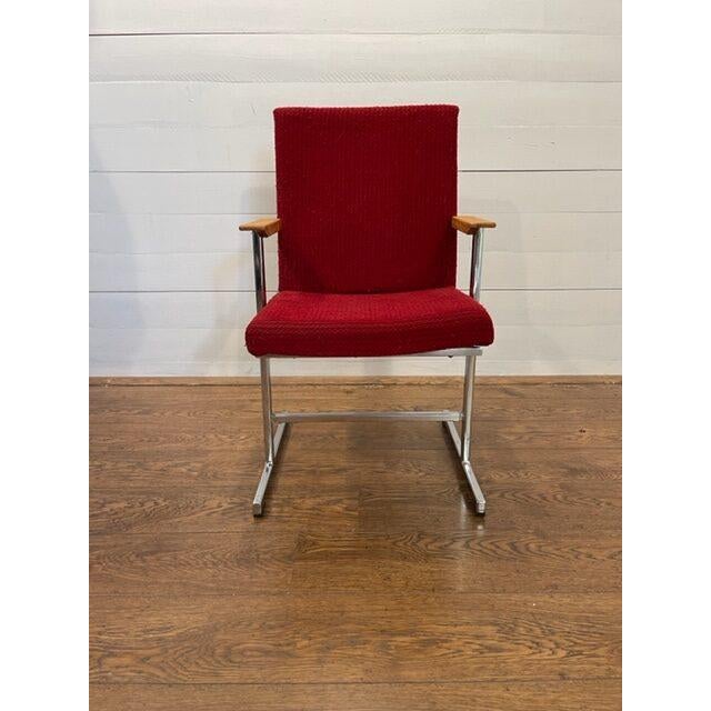 Chair-Red and Chrome, 1920-1940 Art-Deco Chrome single chair In original condition Dims H= 45 / 90 W= 50 D= 50 Chair-Red...