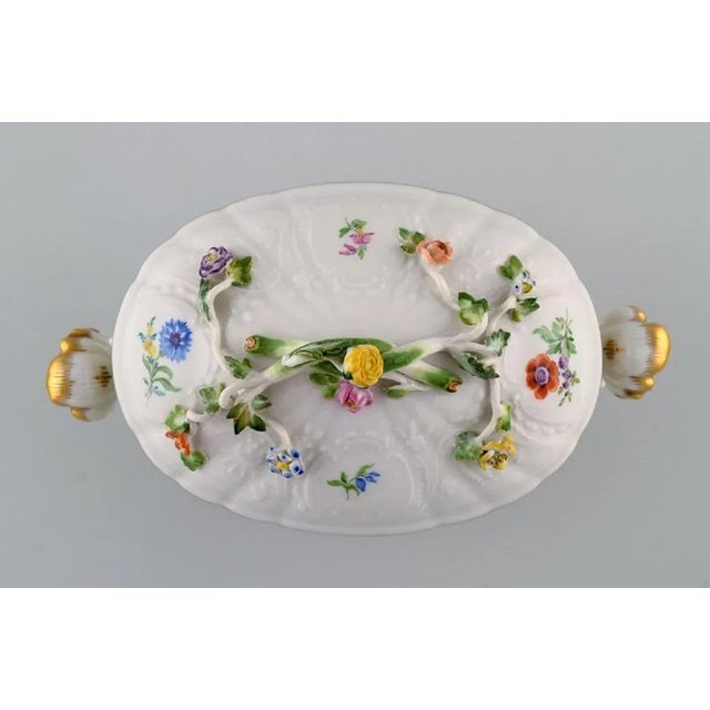 Meissen Porcelain Lidded Tureen With Hand-Painted Flowers and Gold Edge For Sale - Image 4 of 7