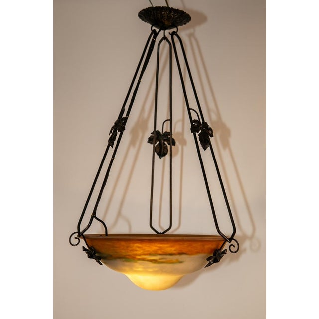 1930s Art Deco Wrought Iron Ceiling Light from Muller Freres Luneville, France, 1930s For Sale - Image 5 of 11