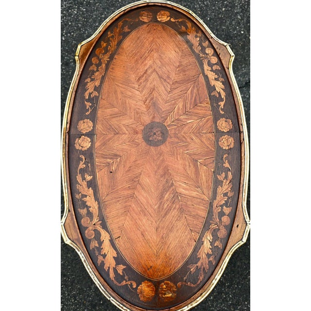 Antique 19th Century Pair of Louis XV Style Marquetry Side Table With Gilt Bronze Accents For Sale - Image 11 of 13
