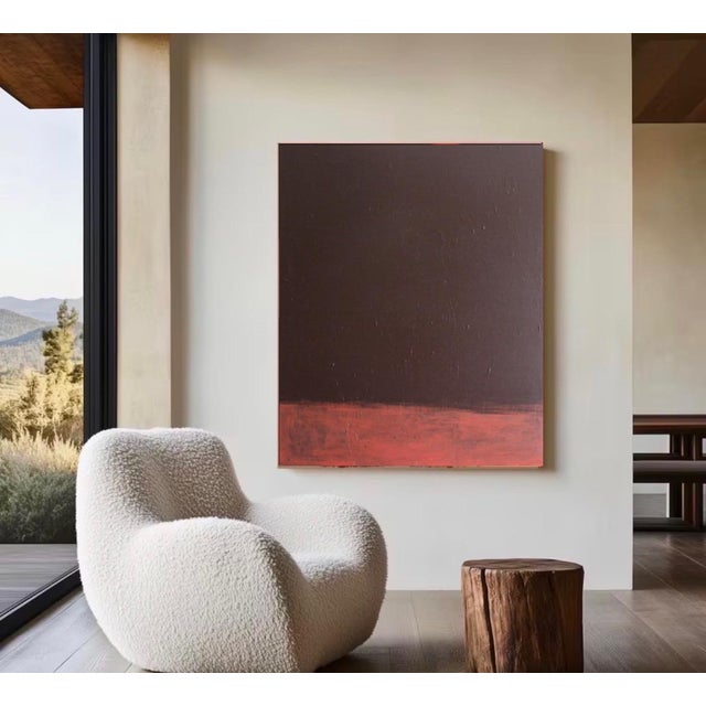 Discover "Lost in Thought," a minimalist and elegant abstract work whose base is a deep brown, enhanced by an almost...