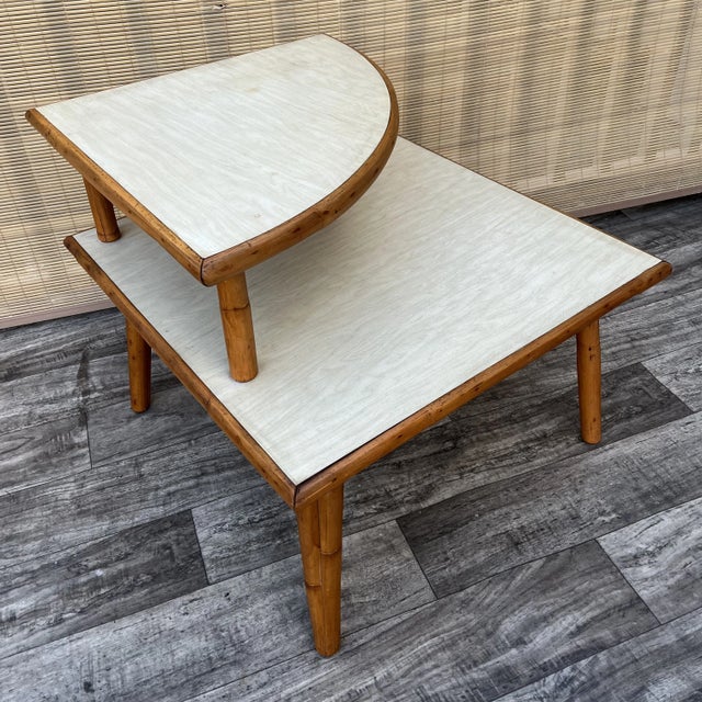 Mid-Century Modern Mid Century Modern Two Tiered Rattan Corner Table. C 1950s For Sale - Image 3 of 12