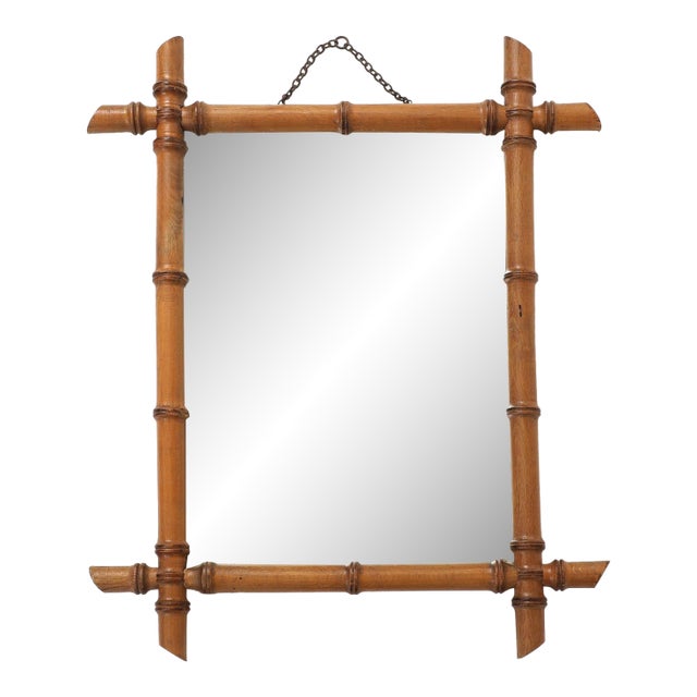 Small Faux Bamboo Carved Frame Mirror, England 1940s For Sale
