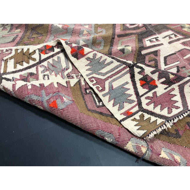 1960s Vintage Rustic Turkish Handmade Kilim Rug- 4′11″ × 11′1″ For Sale - Image 4 of 11