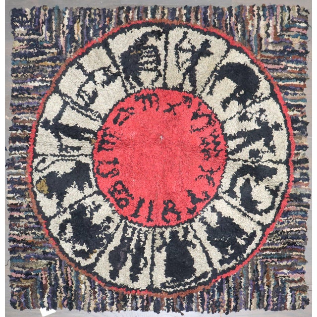 American Vintage Zabihi Collection American Hooked Zodiac Horoscope Rug - 3' x 3'2" For Sale - Image 3 of 9