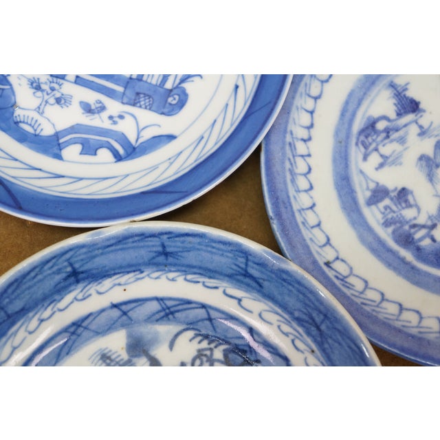 Antique Chinese Export Canton Blue White Pagoda Boats Bread Plates 6" - Set of 15 For Sale - Image 10 of 10