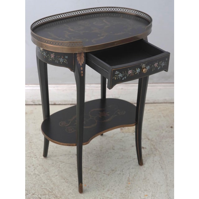 French Maitland Smith 1 Drawer Paint Decorated French Occasional Table For Sale - Image 3 of 17