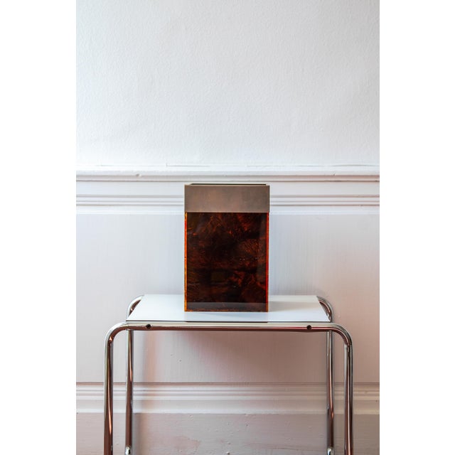 Vintage Tortoiseshell Acrylic Gass and Brass Basket from Christian Dior Home, France, 1970s For Sale - Image 6 of 13