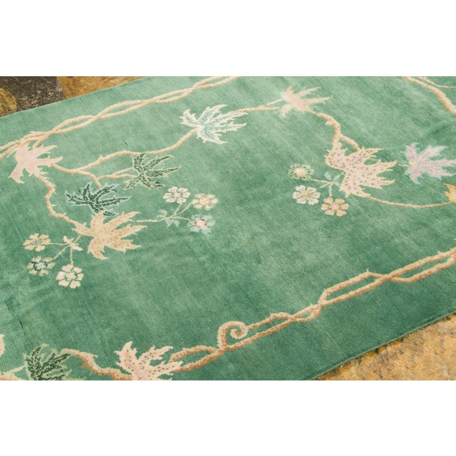 Late 20th Century Contemporary Chinese Deco Style Green & Gold Floral Wool Rug by Rug & Kilim For Sale - Image 5 of 9