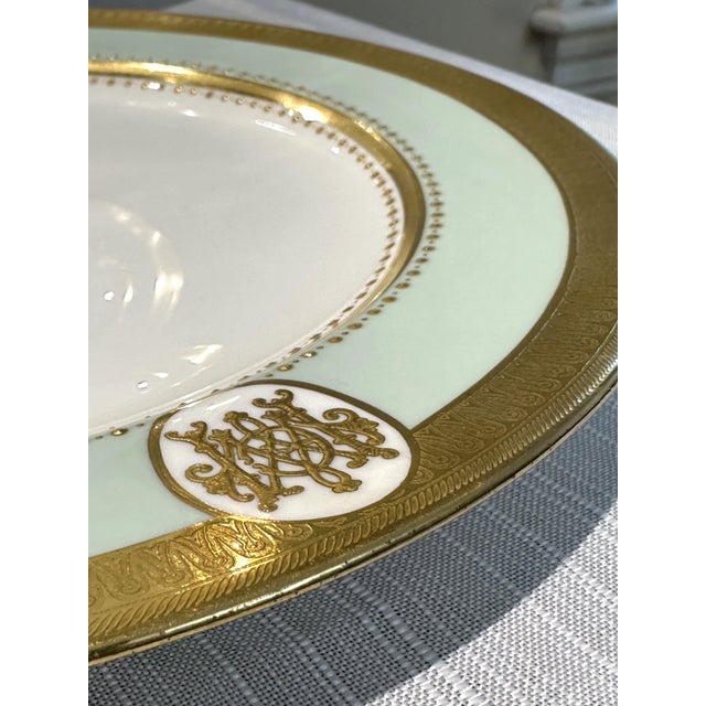 Ceramic Antique Minton Porcelain Dinner Service | Mint Green Gold Gilt Monogram 1884 - 34 pcs For Sale - Image 7 of 16