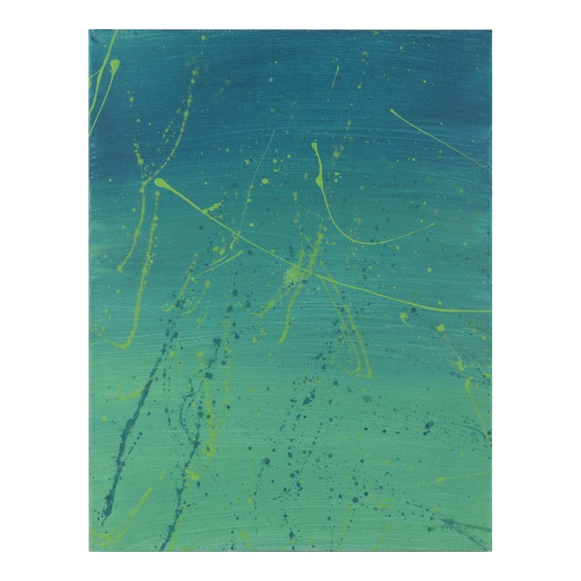 "Emerald Tide" Contemporary Abstract Splatter Painting For Sale