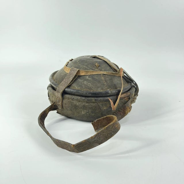 African Early 20th Century Small Mesob Lidded Leather Wrapped Lunch Basket Ethiopia For Sale - Image 3 of 10