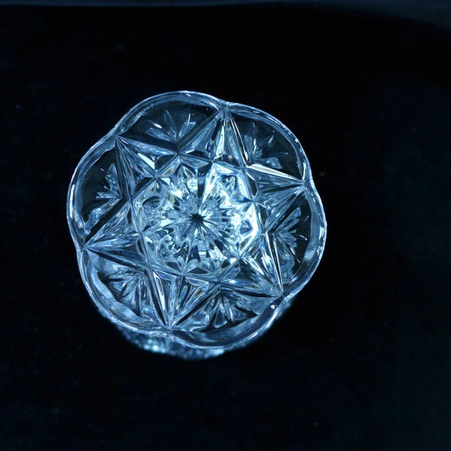 Glass Clear Cut Glass Compote / Candy Dish Ruffle Edges For Sale - Image 7 of 7