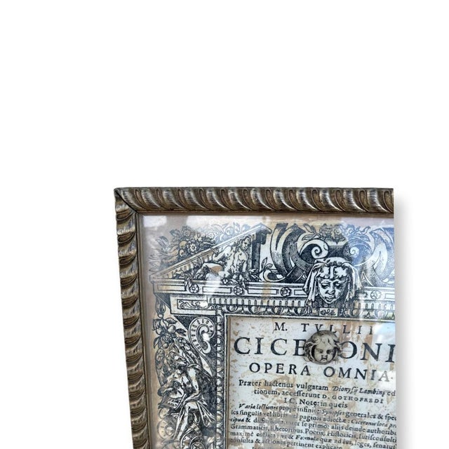 Classical Roman Antique Italian Framed Page of Cicero Book Written in 1588. For Sale - Image 3 of 5
