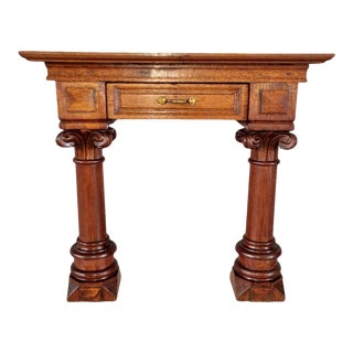 French Vintage Carved Console Side Table on Columns For Sale
