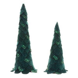 Green Beaded Leaf Pine Tree (Set of 2) For Sale