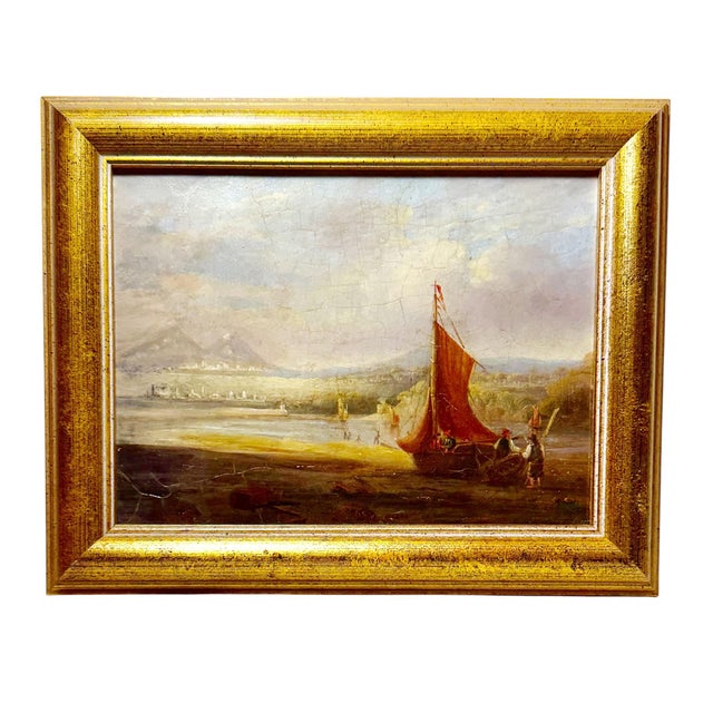 Grand Tour Early 19th Century Italian Coastal Oil on Board, Grand Tour For Sale - Image 3 of 7