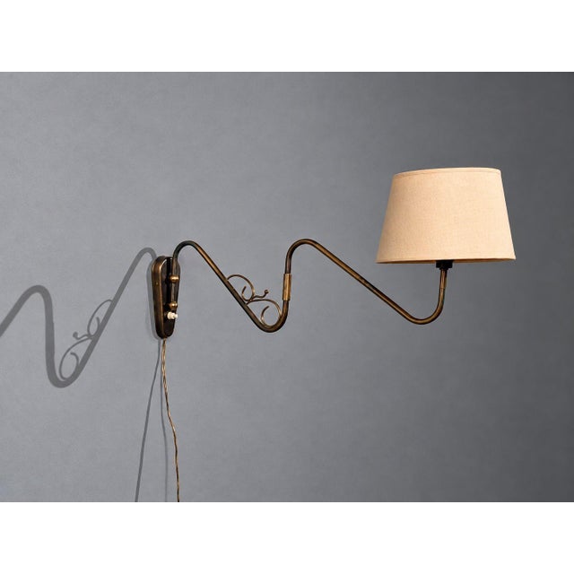 1950s Danish Modern, Articulating Wall Sconce, Brass, Bakelite, Denmark, 1950s For Sale - Image 5 of 12