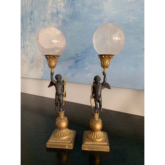 Antique Early 19th Century Italian Bronze & Rock Crystal Cherubs- a Pair For Sale In West Palm - Image 6 of 6