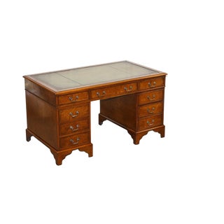 Victorian Burr Walnut Hand Dyed Leather Pedestal Desk For Sale