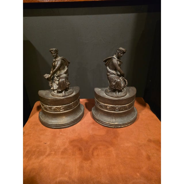 Brown Antique Patinated Metal Figural Bookends For Sale - Image 8 of 9
