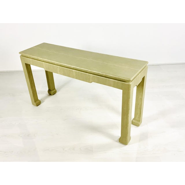 Chinoiserie Vintage Chinoiserie Style Faux Shagreen Parsons Console Table For Sale - Image 3 of 6