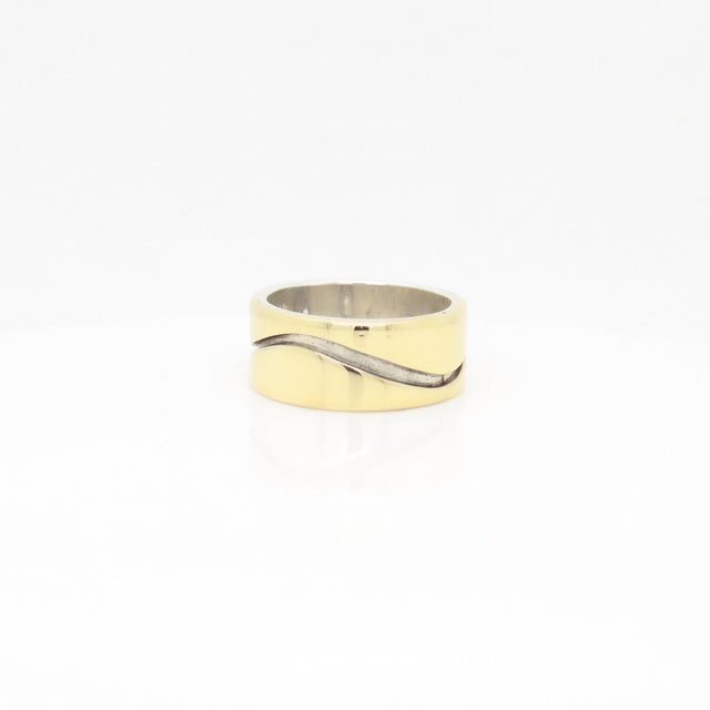 Metal Vintage Mid-Century Modernist Paul Lobel Mixed Metal Gold/Silver Cigar Band Ring For Sale - Image 7 of 13