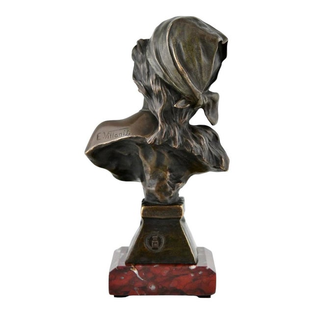 Emmanuel Villanis, Art Nouveau Saida Bust, 1890, Bronze on Marble Base For Sale - Image 4 of 11