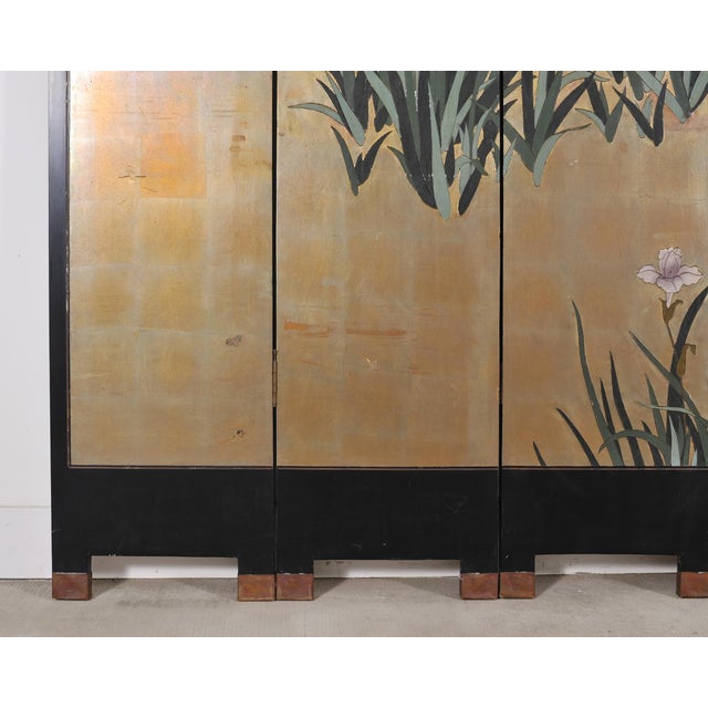 Chinese Export Coromandel Screen After Ogata Korin Irises For Sale - Image 9 of 18