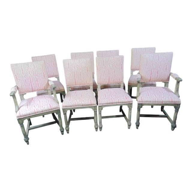 Victorian Gustavian Style Gray Painted Dining Chairs - Set of 8 For Sale