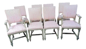 Victorian Gustavian Style Gray Painted Dining Chairs - Set of 8