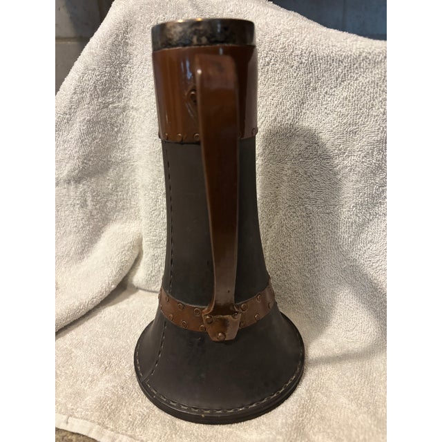 Late 19th Century Rare Antique 1896 Royal Doulton Siliconware Stoneware Jug Copper Accents Sterling Silver Rim For Sale - Image 5 of 14