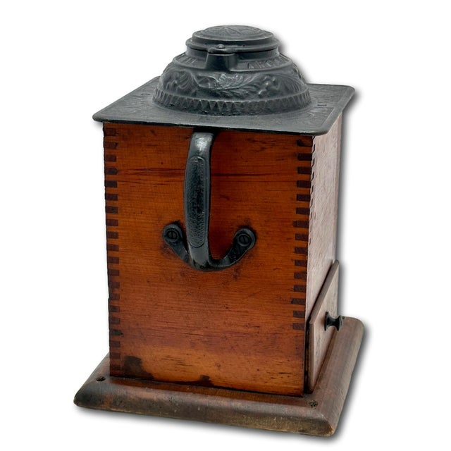 Late 19th Century Unusual Antique American Cast Iron & Wood Hand Crank Coffee Grinder - Circa Late 19th Century For Sale - Image 5 of 18