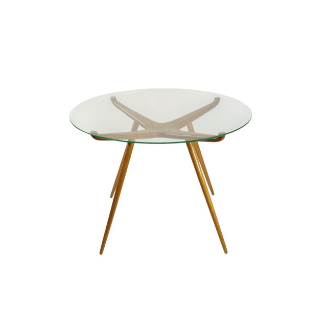 Midcentury Coffee Table Italy, 1950 Polish Wood Base with elegant and light shapes Circle crystal top in excellent...