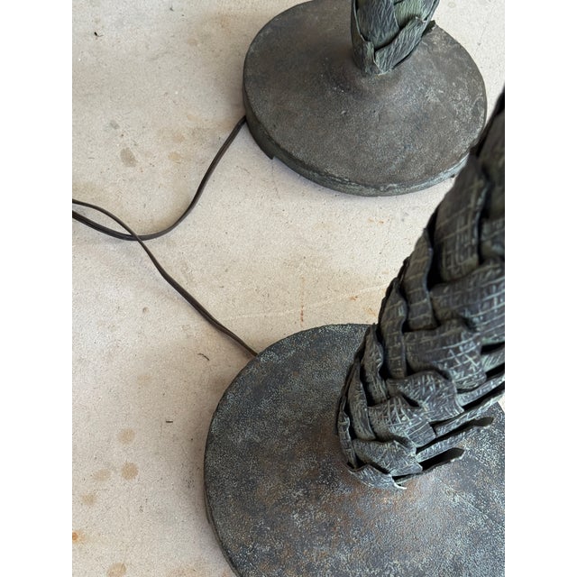 Vintage Monumental Sculptural Verdigris Palm Tree Floor Lamps, Attributed to Maison Jansen-Pair For Sale In Naples, FL - Image 6 of 12