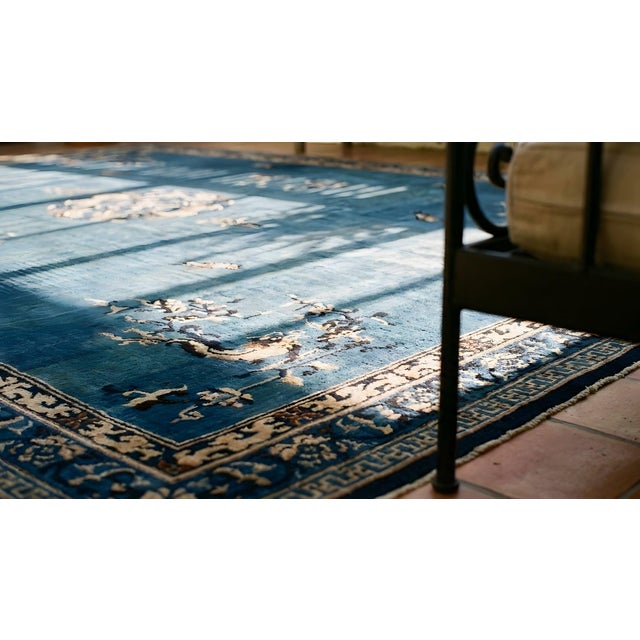 Blue 1920s Royal Blue Medallion Floral Antique Chinese Rug 14'6" X 20'2" Handknotted Wool Carpet For Sale - Image 8 of 8