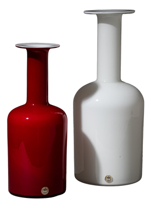 Red and White Glass Vases by Otto Brauer for Holmegaard, Denmark, 1960s, Set of 2