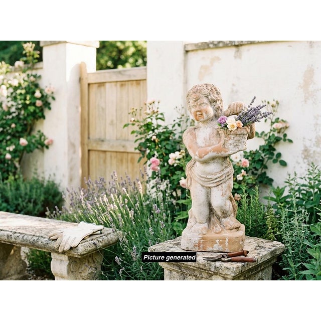 French Terracotta Garden Cherub Statue For Sale - Image 9 of 9