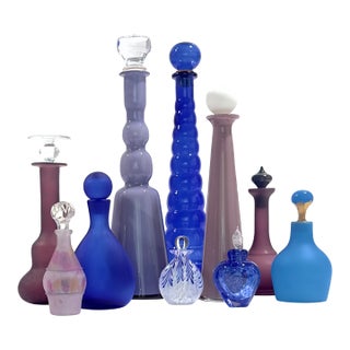 Lavender Lilac & Lapis Eclectic Glass Bottle Curation - Group of 10 For Sale