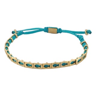 Lucky Fish Turquoise Woven Unisex String Bracelet For Sale