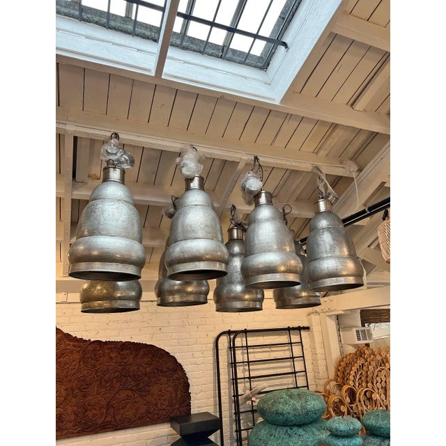 Gray Industrial Hammered Nickel Shalet Pendant Light For Sale - Image 8 of 9