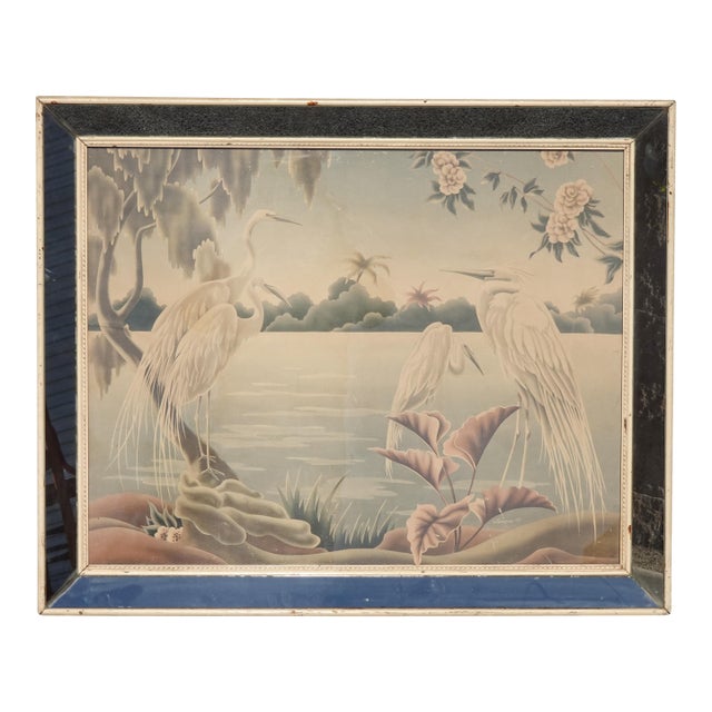 Vintage Mid Century Flamingo Heron Lithograph Picture Print by Turner Mirror 3 For Sale