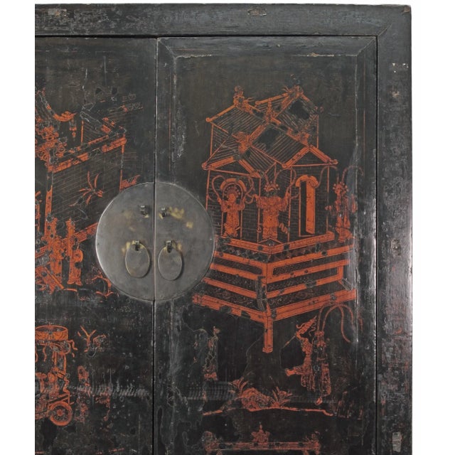 Mid 19th Century Large 84" Inch Tall Black Chinese Antique Cabinet For Sale - Image 5 of 13