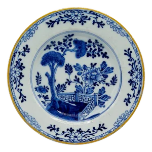 18th-Century Dutch Delft Chinoiserie Plate With Axe Hatchet Maker's Mark