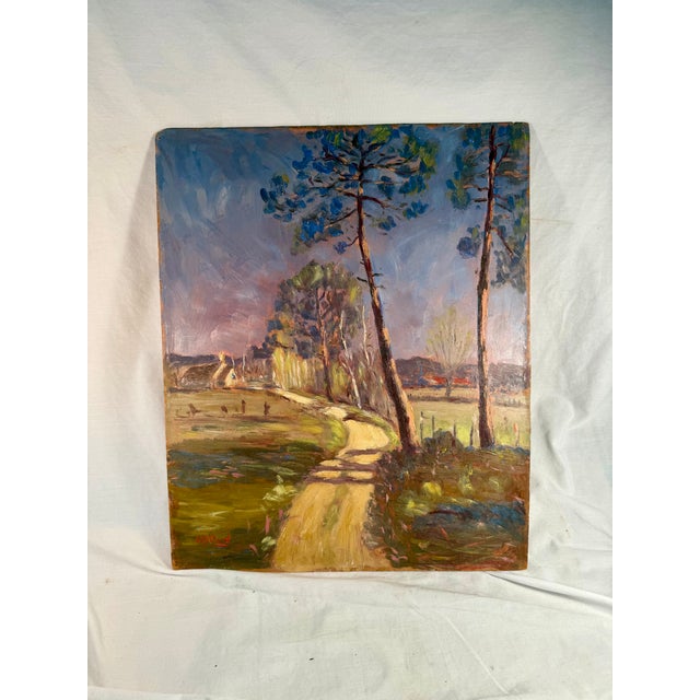 Vintage, French Oil on Board Painting, Rural Landscape, Signed For Sale - Image 4 of 8